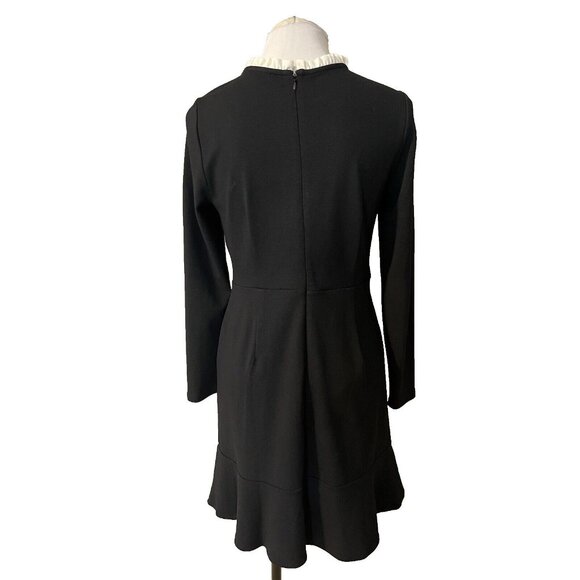 LOFT Dress 8P Long Sleeve Black Cream Collar Stretch Career Church Washable - Picture 2 of 12